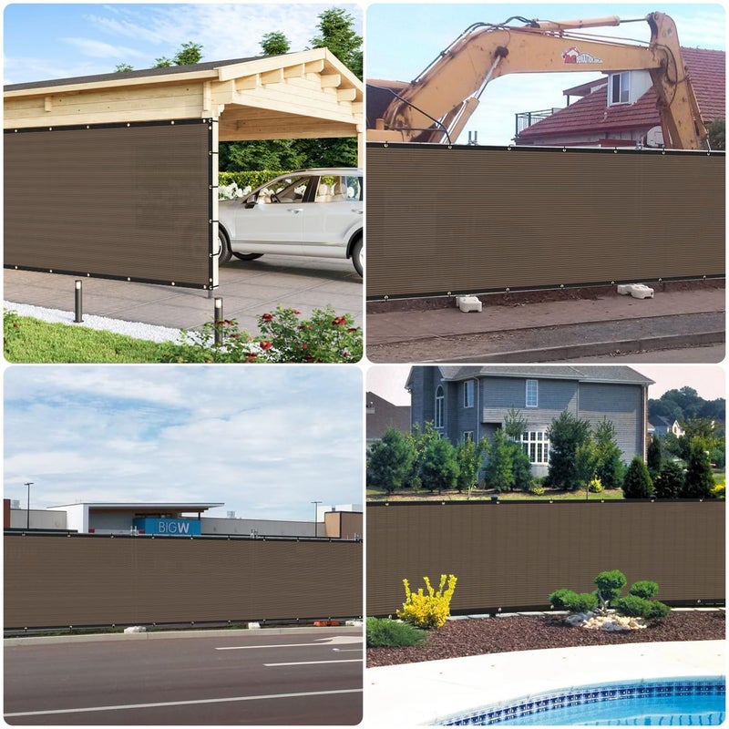 EK شاشة خصوصية بنية E&K صن رايز 6' × 50' مع عيون، غطاء سياج خارجي لحجب الأشعة فوق البنفسجية لحديقة الفناء الخلفي، تشمل روابط سحابية - Image 2